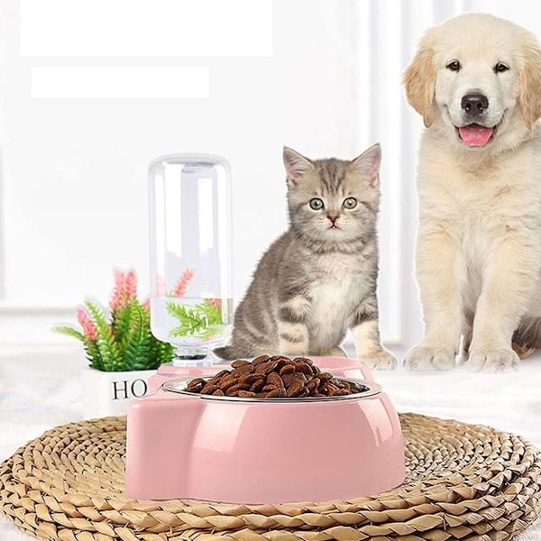 Upphöjda Hundskålar, Rosa PP-material Automatisk USB Vattendispenser, Gravitationsvattendispenser för Husdjursskål, Giftfri Fallbeständig Design