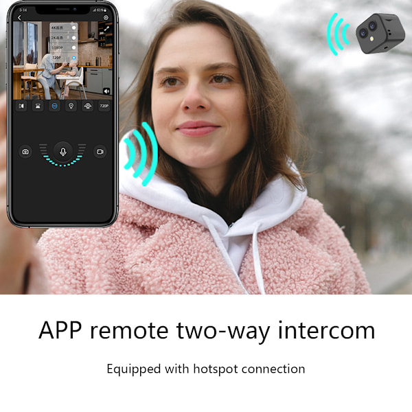 AI Säkerhetskamera med mänsklig detektering, 4K Hybrid Zoom, Ljuslös automatisk mörkerseende, Portabel magnetisk bas, Tvåvägs intercom för hem, kontor, resa