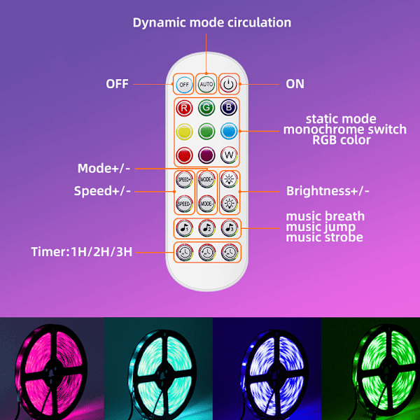 Flexibel LED-strip för heminredning, App-styrd LED-ljusremsa med regnbågsfärger för DIY-dekorationsprojekt