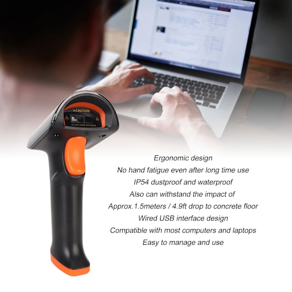 2D 1D USB-viivakoodiskanneri, reagoiva värinäpalaute, nopea vedenpitävä QR-koodin kädessä pidettävä skanneri varastolle ja supermarketille