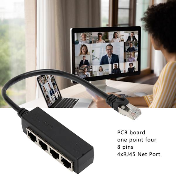 RJ45 Ethernet Splitter-kabel - Ét punkt fire Ethernet-kabel Splitter ABS PCB RJ45 Splitter-adapter til bærbar computer