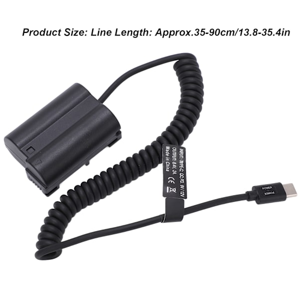 Type C fuldt afkodet dummy batteri powerbank med EN EL15 fjederkabel til D810 D850 Z5 Z6 Z6II Z7 Z7II kamera