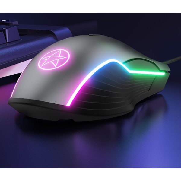 RGB-bakgrundsbelyst optisk gamingmus, Plug and Play, Typ C-kompatibilitet, Justerbar DPI upp till 6400, Snabb tumfunktion för moderna enheter