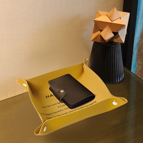 Valetbricka Skrivbordsförvaring Organizer - Multi-Use Läder Catchall Bricka Sängbord Caddy Tärningshållare för Nycklar, Telefon, Plånbok, Mynt, Smycken,