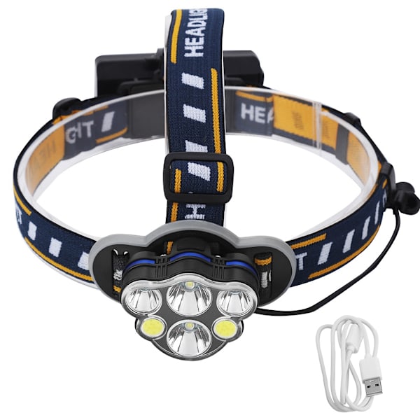 Starkt ljus fiske pannlampa LED+COB utomhus vattentät ficklampa