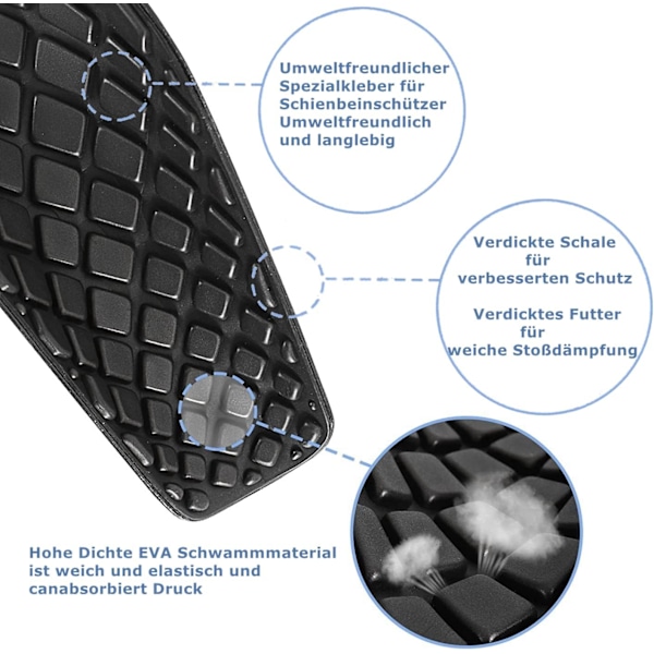 Fotbollsbenskydd, Optimerad fickdesign för förbättrad stabilitet och skydd, Andningsbart material och ergonomisk passform för ungdom och vuxen