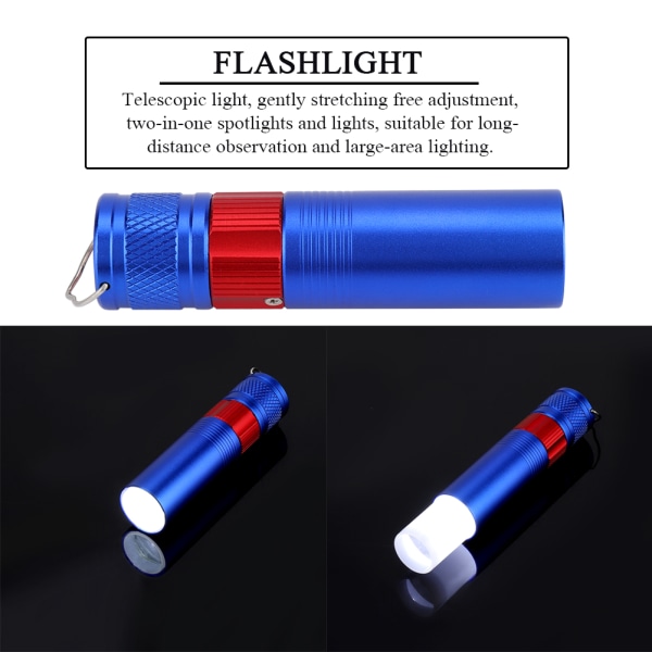 Bärbar LED + XPE LED ficklampa liten vattentät teleskopisk zoom