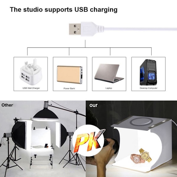 Bärbar Vikbar Mini Fotostudio med Utrymmesbesparande Design, Snabb Enkel Fotografering för Små Produkter, Justerbara LED-ljusremsor Säkerställer Hög