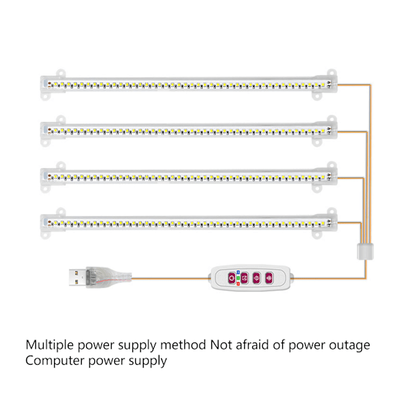 Kasvikasvivalo 4 päätä USB-liitäntä Himmennettävä ajastintoiminto Täyden spektrin LED-kasvivalo sisätiloihin Mehikasvien auringonvalo 4000K 168 LEDiä
