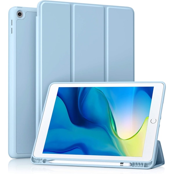 iPad 10.2 tums fodral, himmelsblått slitstarkt PU-läder med flexibel TPU, smart magnetiskt stativ, trefaldigt för automatisk väckning/viloläge