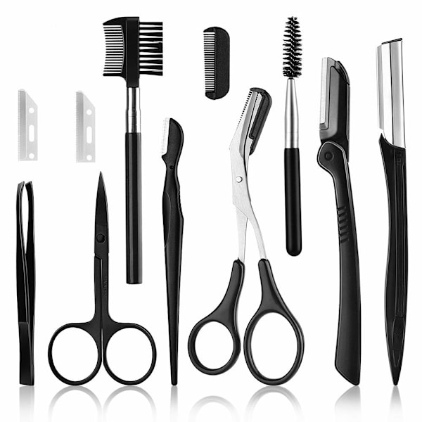 Professionell Dermaplaning Ögonbrynstrimmer, 11-delars Grooming Set, Inkluderar Rostfritt Stål Blad, Ögonbrynssax Och Pincett, Idealisk För Kvinnor Och