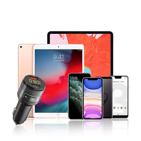 Dubbel USB-Billaddare, Bluetooth 5.3 FM-sändare för Sömlös Ljudströmning och Säker Körupplevelse