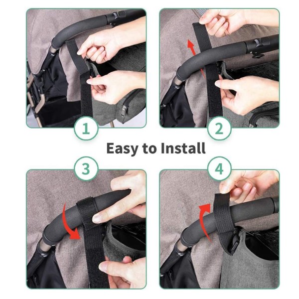 Baby Stroller Multi Pocket Opbevaringspose Justerbar Spænde Håndvogn Hængende Taske Multi Pocket Baby Stroller Taske Sort Grå