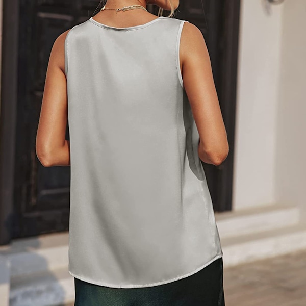 Dam V-ringad Tank Top Enfärgad Satinfinish Trendig Ärmlös Satin Enfärgad Topp Ljusgrå XL