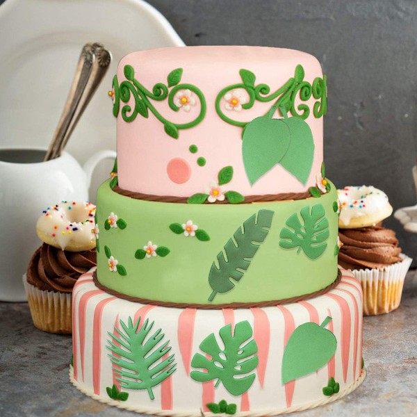 Tropiska Blad Kakformar Set För DIY Sommartema Eller Skogstema Tårta, 4 Olika Hawaiianska Palmblad Fondantformar Non-Stick Lätt Formning