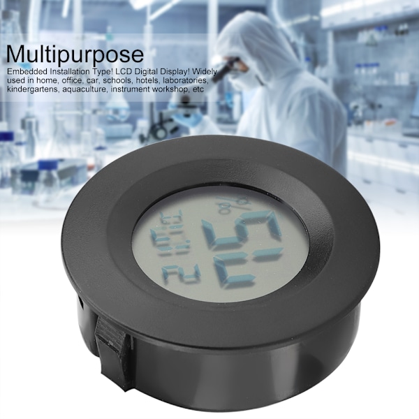 Mini digital LCD-termometer, rund form, temperatur for innendørs reptilkjæledyr (svart)