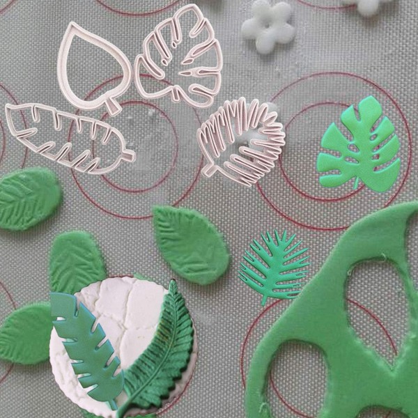 Tropiska Blad Kakformar Set För DIY Sommartema Eller Skogstema Tårta, 4 Olika Hawaiianska Palmblad Fondantformar Non-Stick Lätt Formning