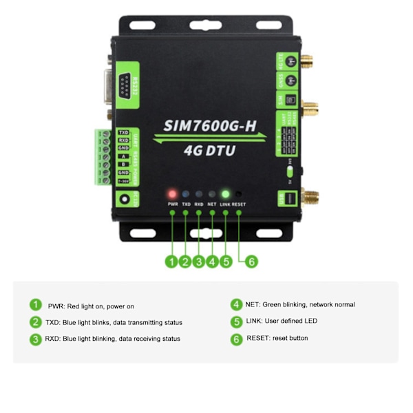 SIM7600G H 4G DTU-modul LTE Global Universal Industriell Klasse 4G DTU-modulkort for USB UART RS232 RS485 100‑240V EU-kontakt