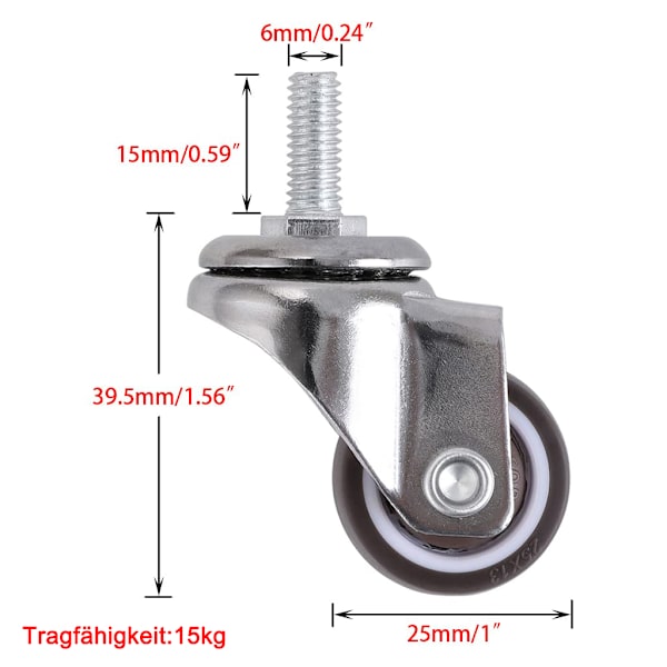 Sæt med 4 transporthjul, drejehjul, 25mm møbelhjul