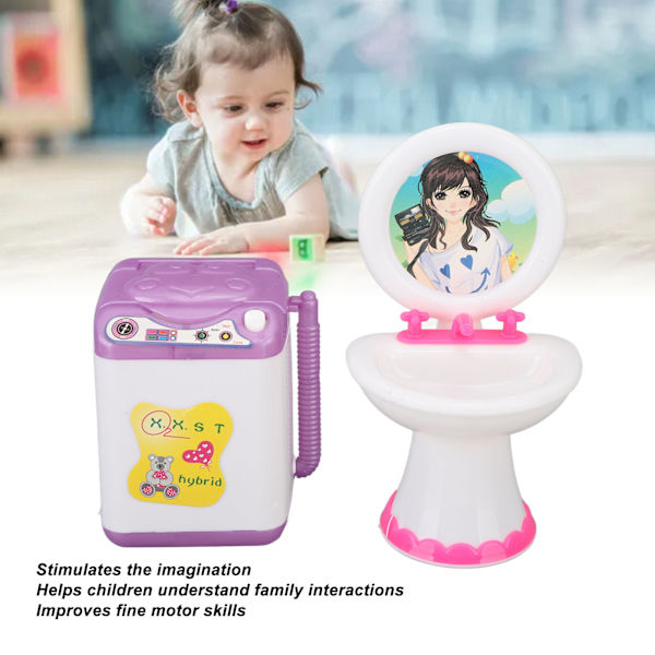 Nukkekodin kylpyhuonesarja Simulaatio Miniatyyri WC-allas Amme Peili Pesukone Nukkekodin huonekalutarvikkeet