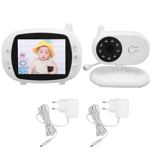 Babyalarm Video 3,5 tommer skærm Video Babyalarm med kamera med nattesyn 2-vejs lyd Vuggeviser EU-stik 100-240v