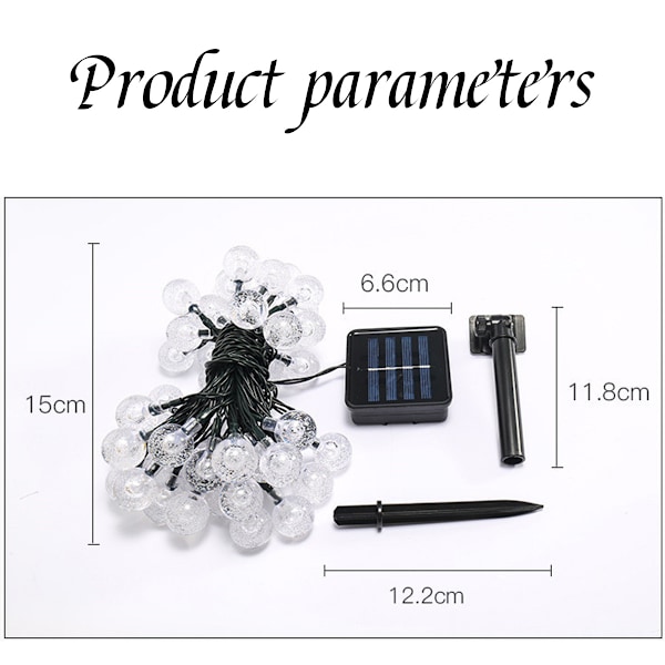 Kristallkula Hängen Solcellsslinga Utomhus, 12m 60 LED Vattentäta Solcellsdrivna Glob-lampor, Minnesfunktion Auto På Av för Uteplats, Bistro,
