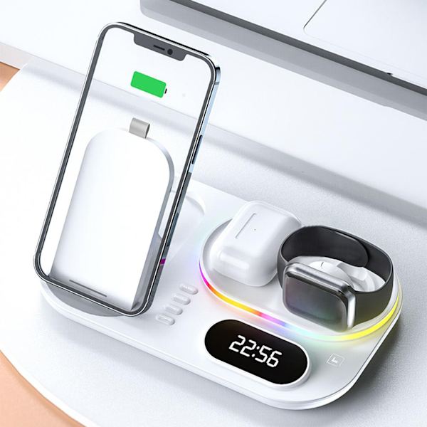 Trådlös laddningsstation 4 i 1 Snabbladdningsstation Trådlös laddare Stativ Kompatibel för IPhone 13 12 3 2 Pro IWatch 7 6 5 SE 4 3 2 1 för Samsung