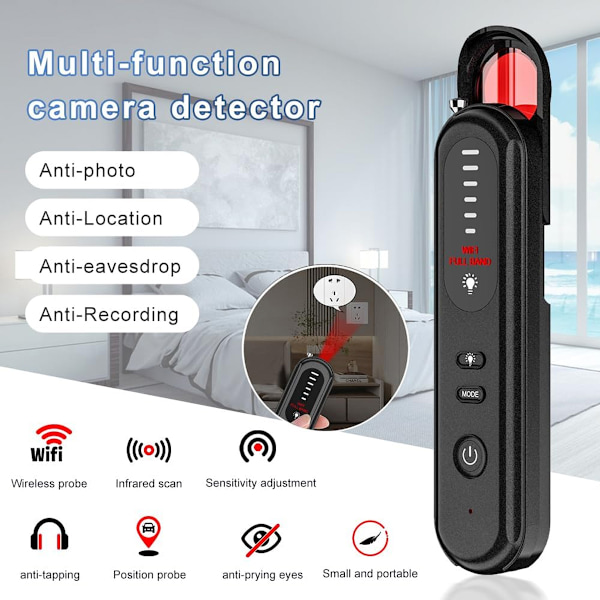 Anti Spion Kamera Detektor, Magnetisk GPS-Detektering, Justerbar Känslighet, Detektionslägen, WiFi Signal Detektering för Kompromisslös Integritet i Bilar,