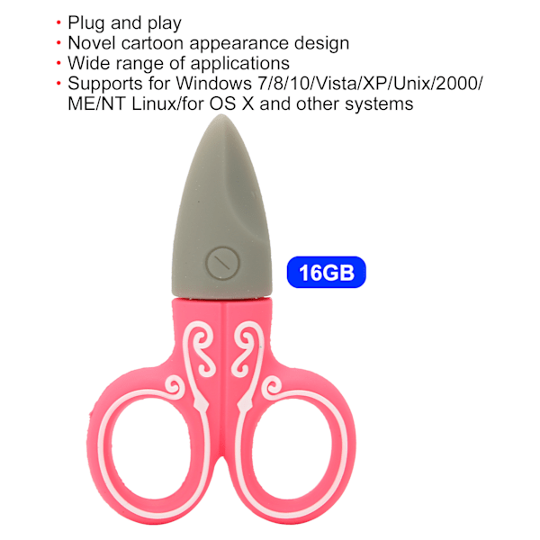 Tecknad U Disk Röd Sax Skräddare Modell Bulk Lagring Flash Drive Minne Sticka 16GB