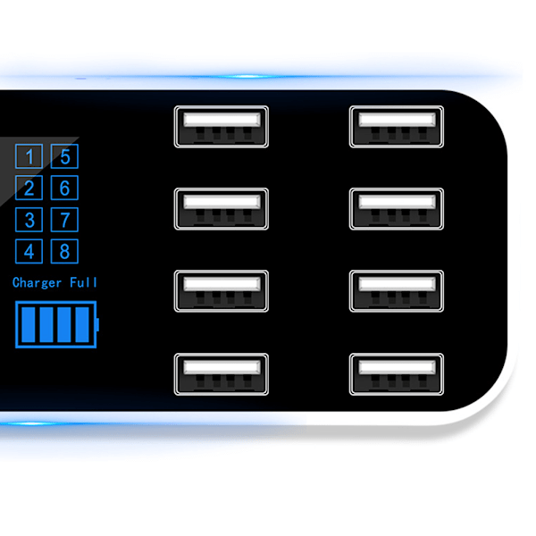 Ultrathin USB-biltelefonlader med 8 porter, direkte lading fra sigarettenneren