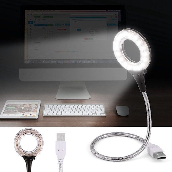 Universell bærbar USB-lampe med 18 LED-pærer med høy lysstyrke for PC/bærbar PC, svart