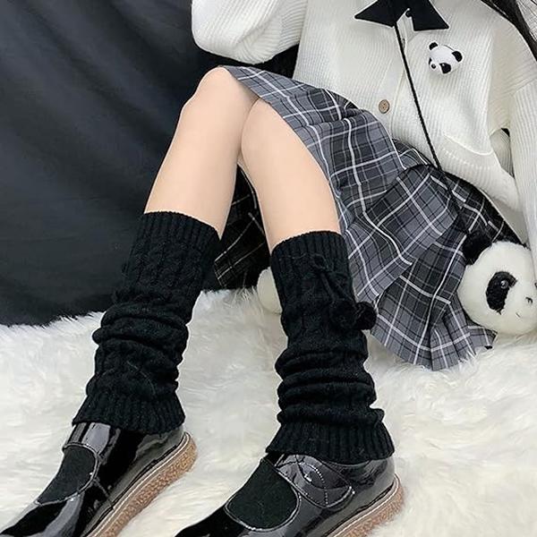 Lange benvarmere til kvinder Lolita Fashion Wool Cable Knit Thig