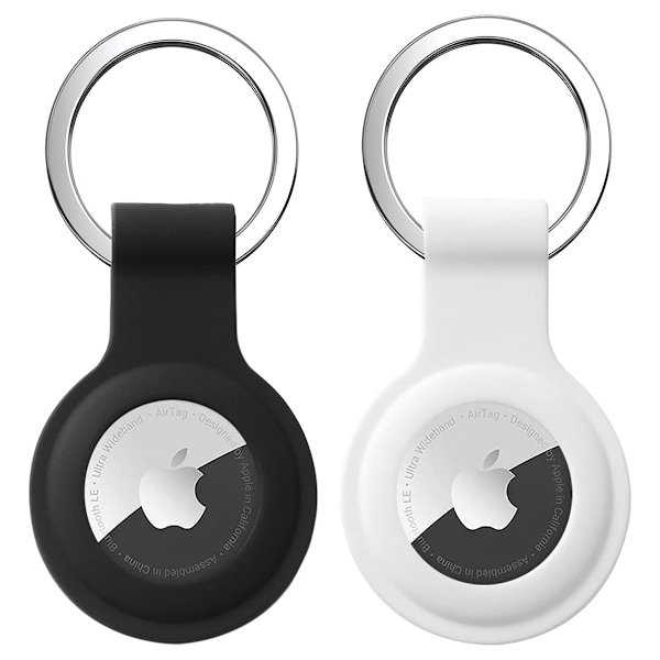 AirTag Skyddskåpa i Silikonmaterial, Vattentät Stötsäker för Bred Användning, Enkel Installation med Nyckelringsdesign, 2-pack Svart Vit
