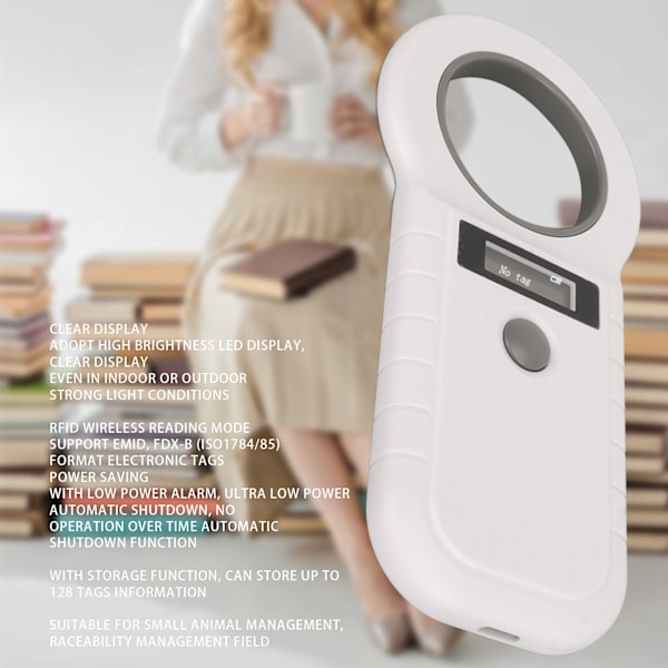 Genopladelig kæledyrsscanner 2.4G Bluetooth 134.2Khz 125Khz Håndholdt bærbar RFID kæledyrsscanner Hvid