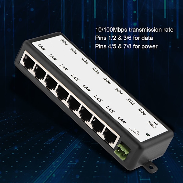 8-kanals POE-strömförsörjningsmodul POE-injektor Ethernet-adapter för IP-kamera 802.3af-enhet