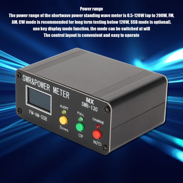 SWR Power Meter 1,8 MHz-50 MHz Frekvens 0,5W-120W Måleområde Stående Bølgeforholdsmåler med Farveskærm