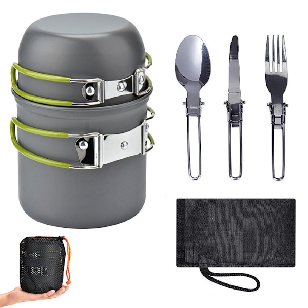 Explorer's Choice, Camping Köksredskapsset Non-Stick Kastrull och Stekpanna, Aluminiumlegering för Lättviktig och Utrymmesbesparande Utrustning för Utomhusmatlagning, Idealisk för Vandring och