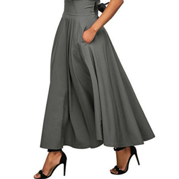 Maxikjol för damer, enfärgad med rosettbälte, fashionabel elegant maxikjol för kvinnor, för dejting utomhus, ljusgrå 3XL