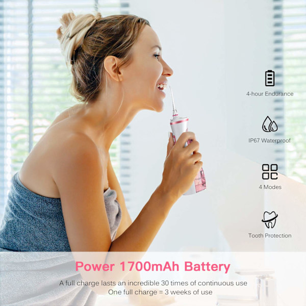 IPX7 Vattentät Vattenflosser för Tandrengöring, Anpassningsbara Lägen Oral Irrigator, Uppladdningsbart Batteri, Ergonomisk Design, Specialiserad