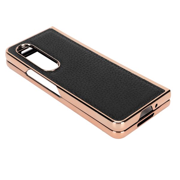 Fällbar telefonfodral för Samsung Galaxy Z Fold 4 Nano Galvaniserat läder Stjärnmönster Anti Scratch Telefonskyddsfodral Svart