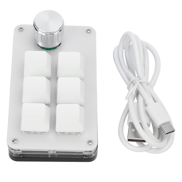 Enhandsmekaniskt tangentbord Multifunktion 6-tangenters Mini Gaming Keypad Genväg Programmerbart tangentbord med ratt Svart Vit