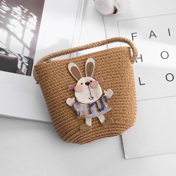Børns sommer tegneserie kanin halm messenger tasker mini strandtaske C