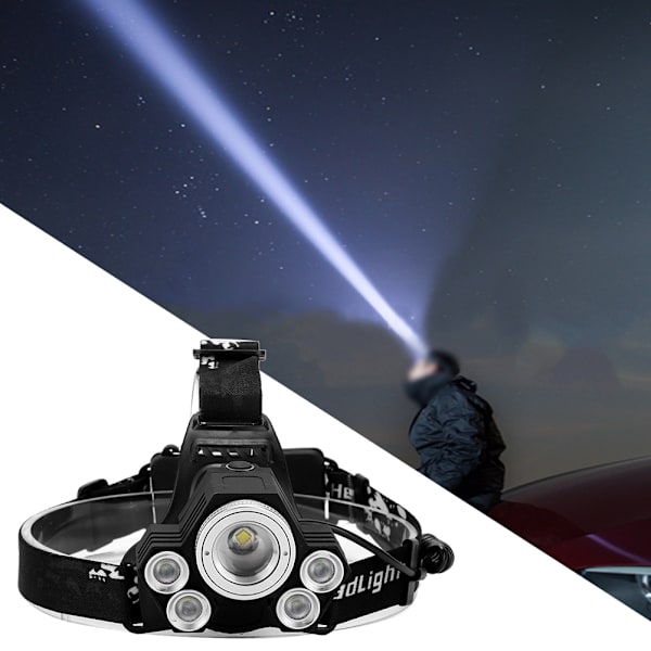 USB-laddningsbar 5LED-huvudlampa utomhusstrålkastare ficklampa för Cy