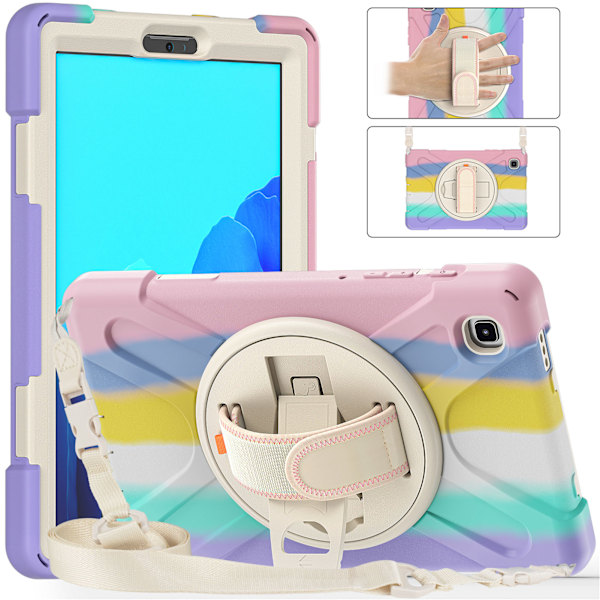 Tabletfodral Fallskydd Kraftigt Fodral med Handrem Stöd Axelrem för Galaxy A7 Lite T220 T225 8.7in Färgglatt Rosa