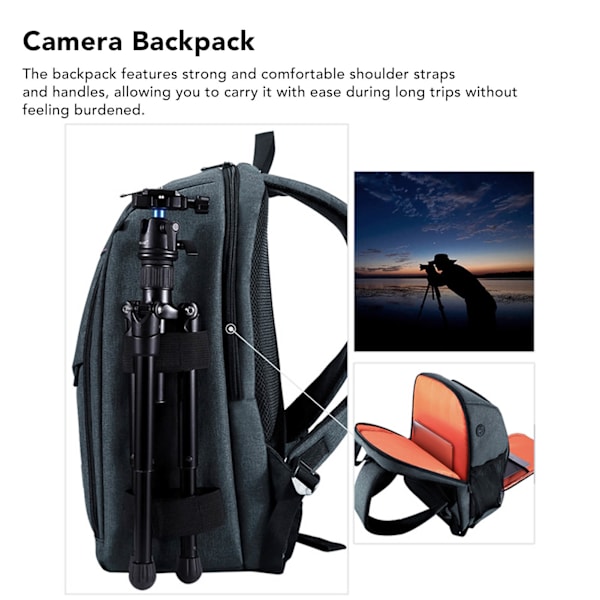 Kameraryggsäck Vattentät Polyester Laptop Ryggsäck med Regnskydd för Utomhus Träning Resor Camping
