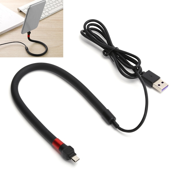 Mobiltelefon Stativ Upp Snabbladdning Kabel Flexibel Telefonhållare Micro USB DatakabelSvart