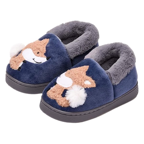 1 par Tofflor för småbarn, Fodrade med päls Varma Slip On Hemtofflor Söta Vintertofflor Halkfria Innetofflor navy blue 16.5cm