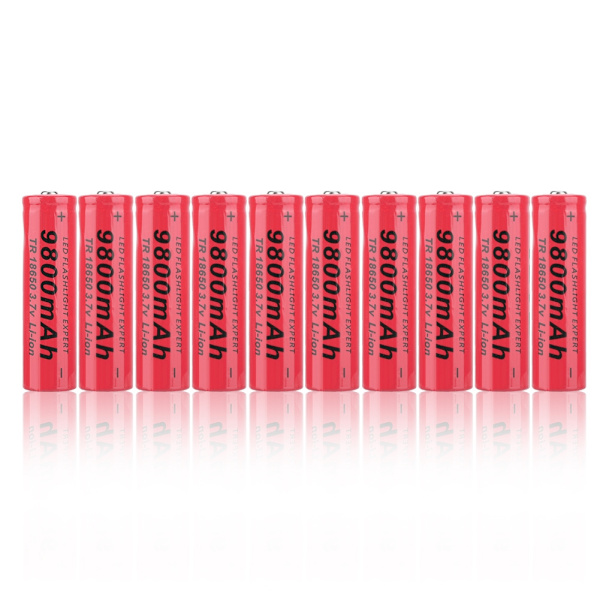 10 stk 18650 9800mAh oppladbart batteri Mini størrelse bærbar stor kapasitet rød