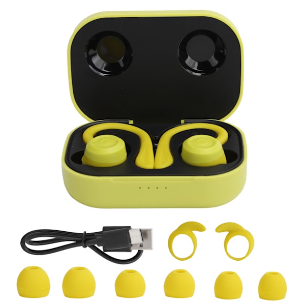 Bluetooth-øretelefoner med ørekroge - Trådløse sports-in-ear-hovedtelefoner med opladningsboks (Klar gul)