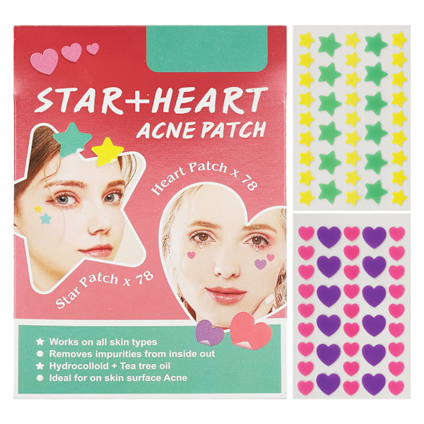 156 stk. Hydrokolloid Pimple Healing Patches Hjerte Stjerneformet Forebygger Betændelse Pimple Cover Stickers